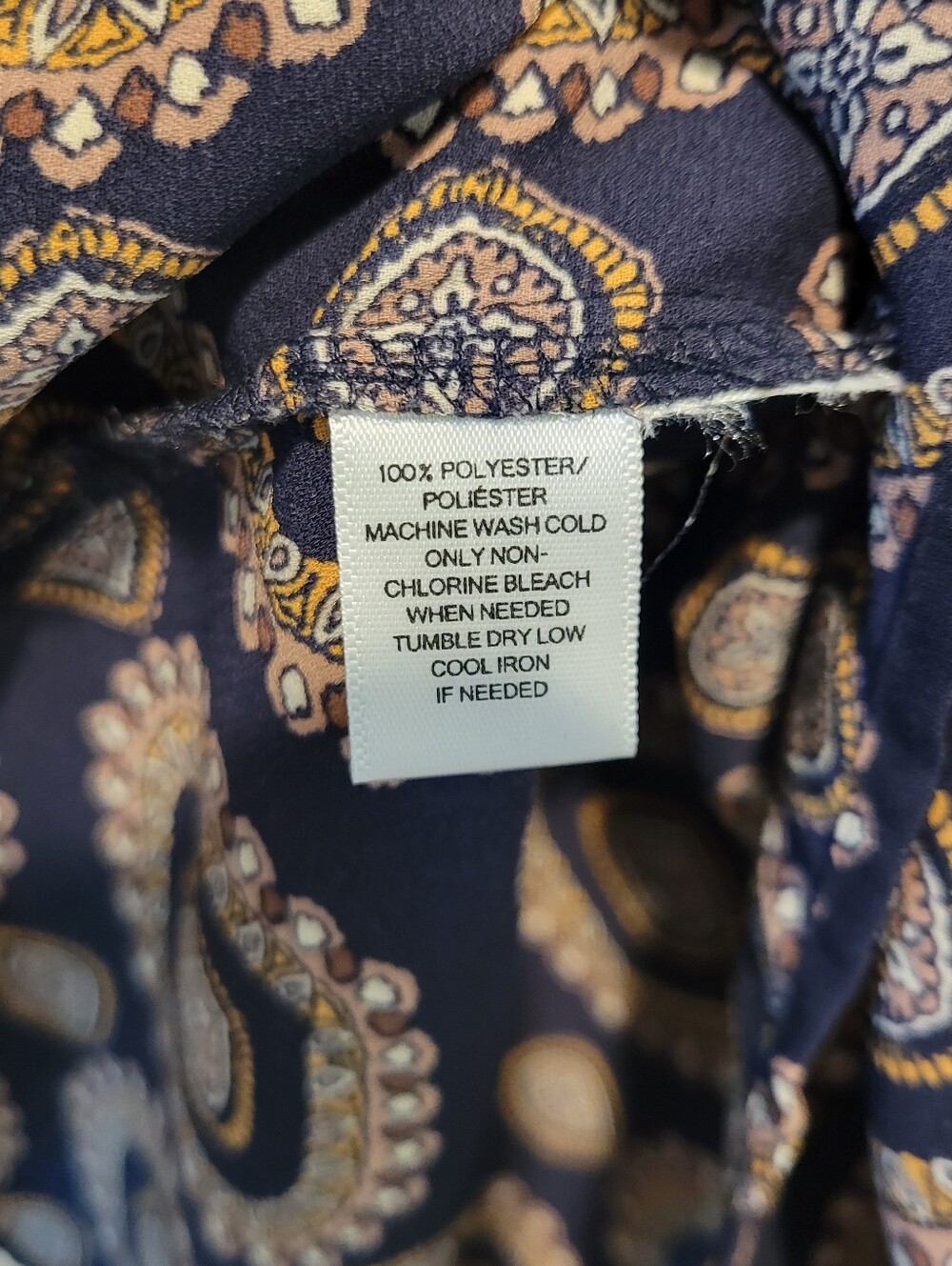 LOFT Navy Paisley-Pattern Long Sleeve Blouse with Yellow Trim - Picture 6 of 6
